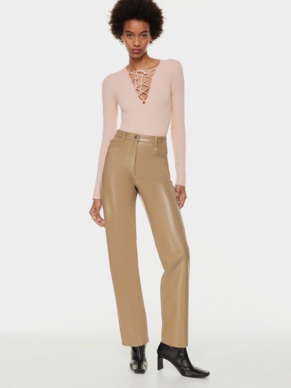 WILFRED • the Melina faux leather high rise straight leg pants brown size 4